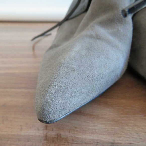 VINTAGE CHRISTIAN DIOR Black Gray Suede Leather Point Toe Wedge Slingback Shoes - Picture 6 of 16